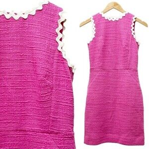 NWT J. Crew Hot Pink Textured Tweed Sheath Dress White Trim Size 00 Petite NEW